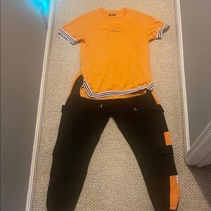 Boohoo MAN Orange Mesh Crewneck Tee with Black Label